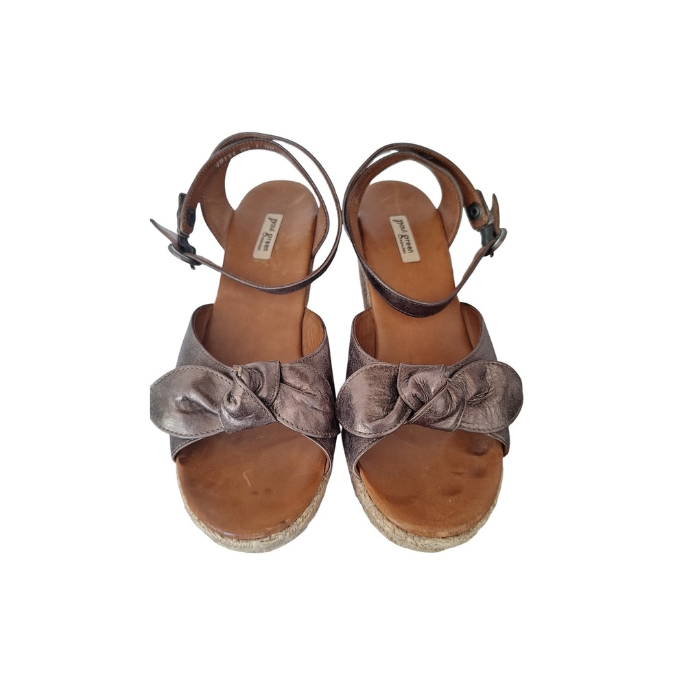 Paul Green Metallic Bronze Leather Bow Espadrille Wedge Sandals 49134 Sz 6.5 UK